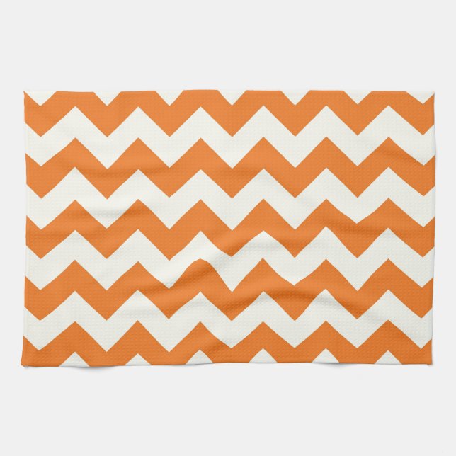 Orange Cream Citrus Chevron ZigZag Stripes Gifts Kitchen Towel (Horizontal)