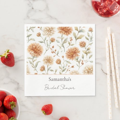 Orange Cream Flowers Bridal Shower Napkins