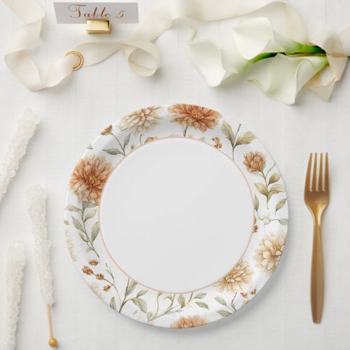 Orange Cream Flowers Bridal Shower Paper Plates