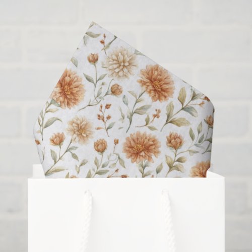 Orange Cream Flowers Bridal Shower Tissue Paper