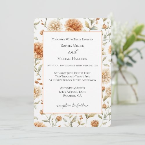 Orange Cream Flowers Wedding Invitation