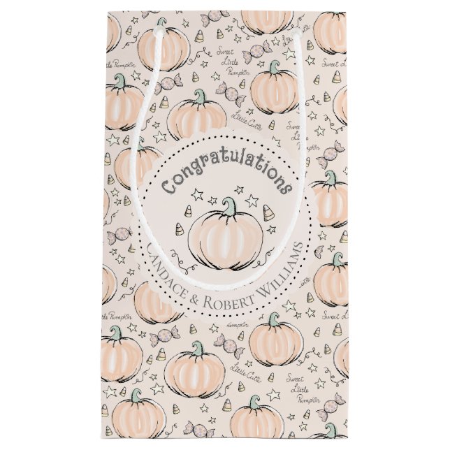 Orange & Cream Little Pumpkin Baby Congratulations Small Gift Bag (Front)