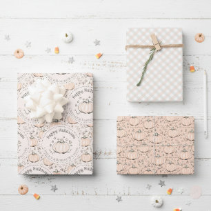 Orange & Cream Little Pumpkin Baby Halloween Wrapping Paper Sheets