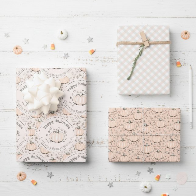 Orange & Cream Little Pumpkin Baby Halloween Wrapping Paper Sheets (Cute Little Pumpkin Happy Halloween / Fall Baby Shower Gift Wrap. Orange Pumpkins Pattern, Gingham)