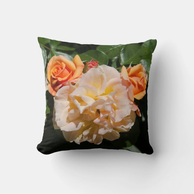 Orange Cream Roses Throw Pillow (Front)
