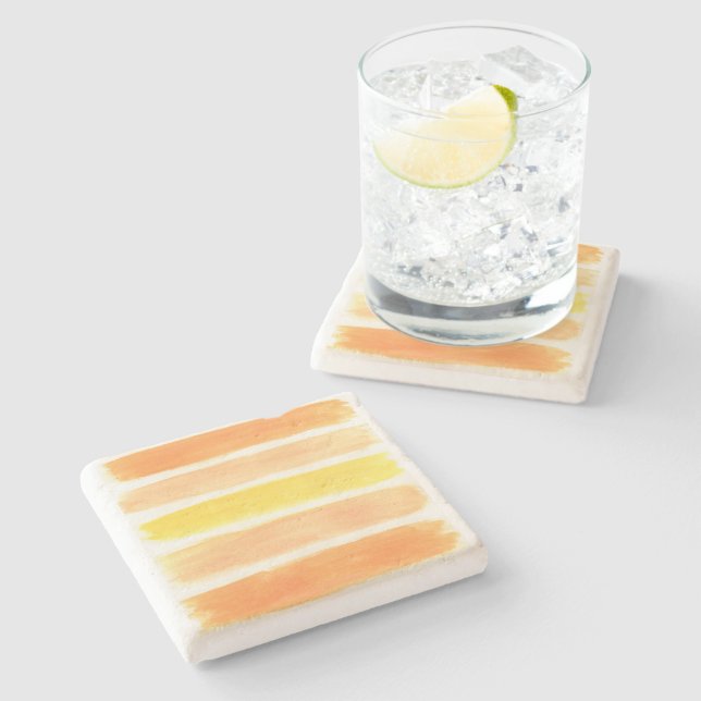 Orange Cream Sickle Stripes Stone Coaster (Side)