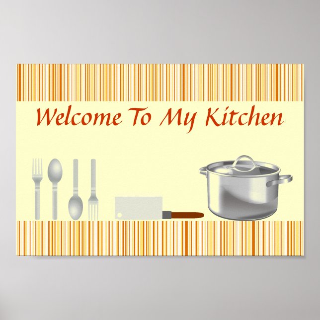 Orange Cream Striped Kitchen Poster (Front)