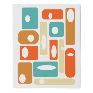 Orange Cream Turquoise Rectangles Mid-century Faux Canvas Print