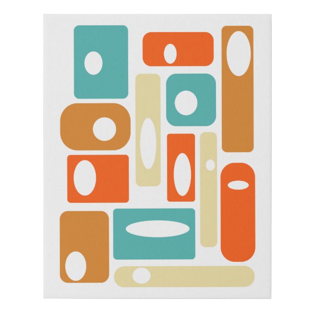 Orange Cream Turquoise Rectangles Mid-century Faux Canvas Print (Front)
