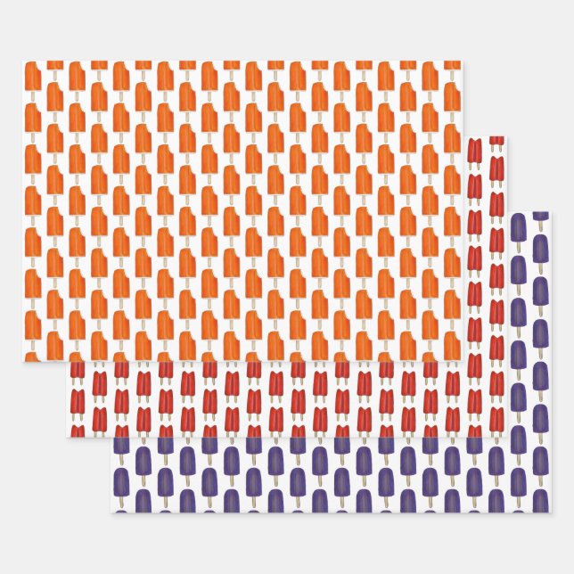 Orange Creamsicle Cherry Grape Twin Pop Popsicles Wrapping Paper Sheets (Set)