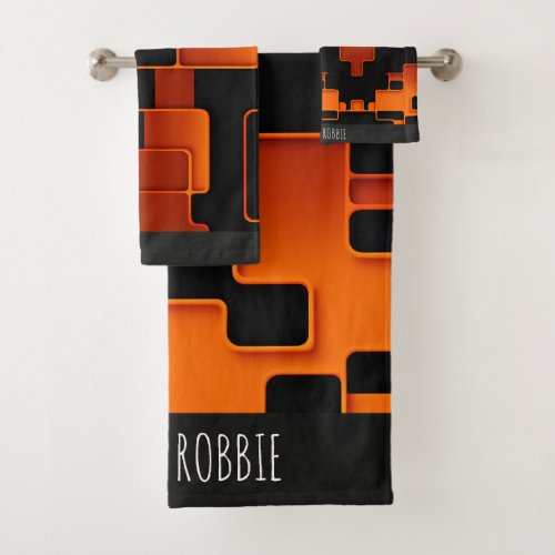 Orange creative maze squares Abstract Pattern Bath Towel Set