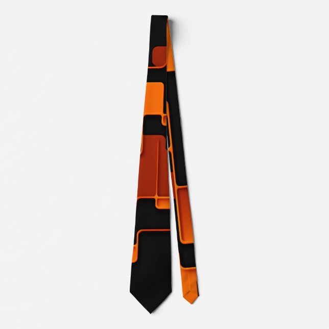 Orange creative maze squares Abstract Pattern Neck Tie (Front)