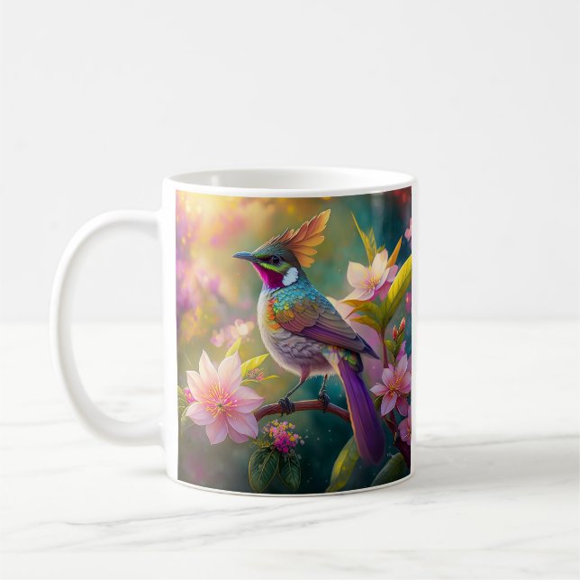 Orange Crested Rainbow Jay Fantasy Bird Coffee Mug (Left)
