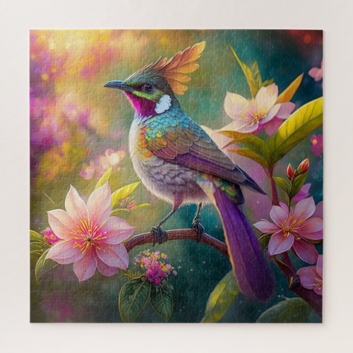 Orange Crested Rainbow Jay Fantasy Bird Jigsaw Puzzle