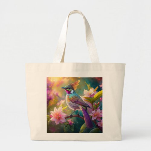 Orange Crested Rainbow Jay Fantasy Bird Large Tote Bag