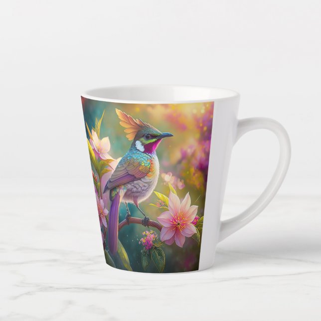 Orange Crested Rainbow Jay Fantasy Bird Latte Mug (Right)