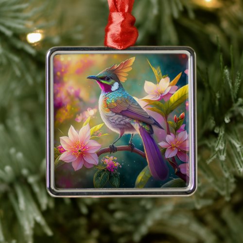 Orange Crested Rainbow Jay Fantasy Bird Metal Ornament