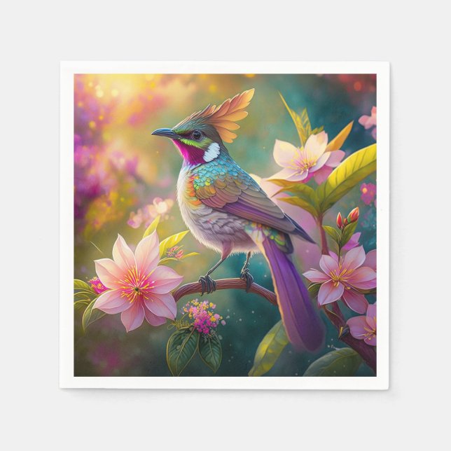 Orange Crested Rainbow Jay Fantasy Bird Napkins (Front)