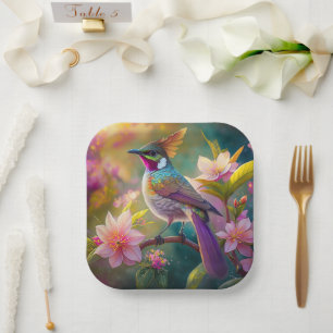 Orange Crested Rainbow Jay Fantasy Bird Paper Plates