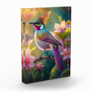 Orange Crested Rainbow Jay Fantasy Bird Photo Block