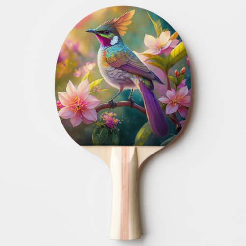 Orange Crested Rainbow Jay Fantasy Bird Ping Pong Paddle