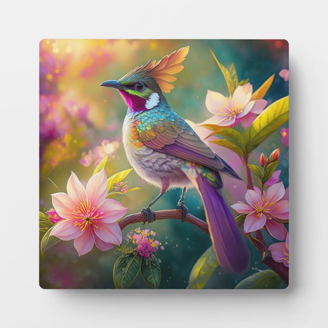 Orange Crested Rainbow Jay Fantasy Bird Plaque (Front)