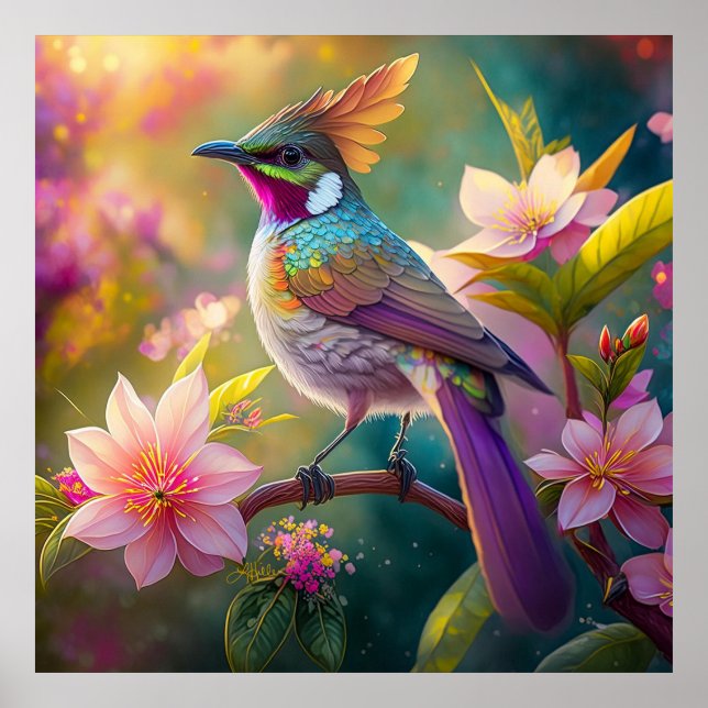 Orange Crested Rainbow Jay Fantasy Bird Poster (Front)