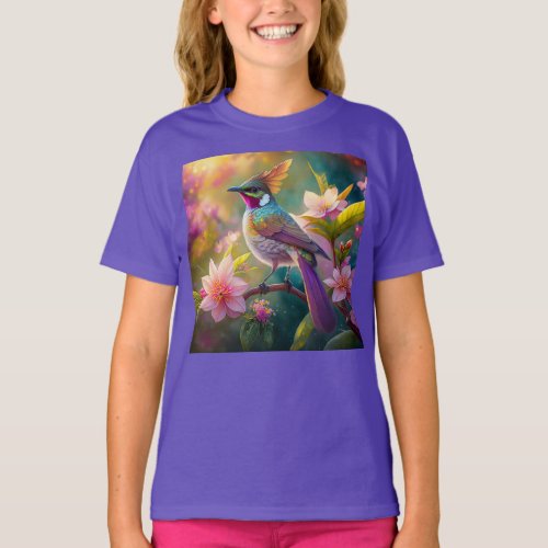 Orange Crested Rainbow Jay Fantasy Bird T_Shirt