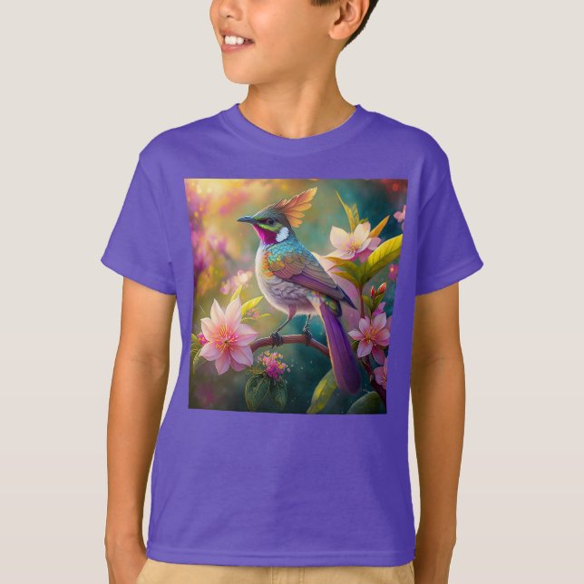 Orange Crested Rainbow Jay Fantasy Bird T-Shirt (Front)