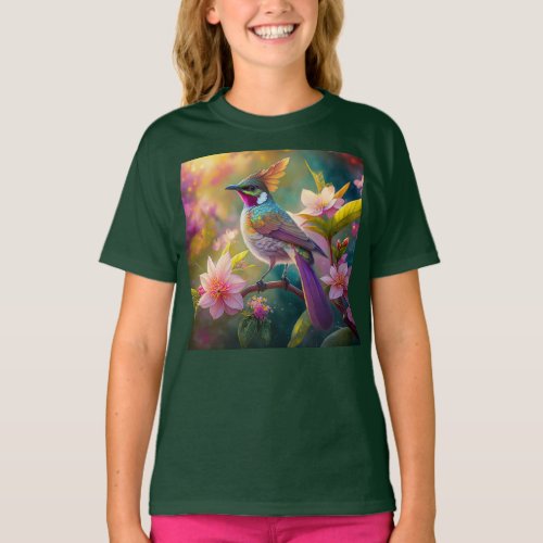 Orange Crested Rainbow Jay Fantasy Bird T_Shirt