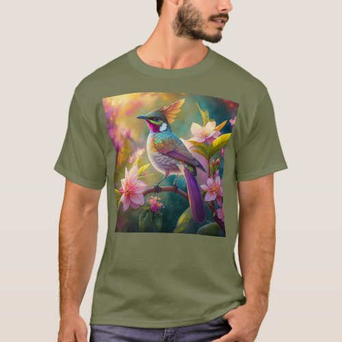 Orange Crested Rainbow Jay Fantasy Bird T_Shirt