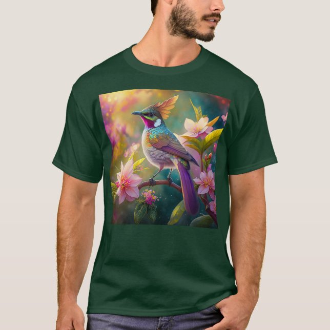 Orange Crested Rainbow Jay Fantasy Bird T-Shirt (Front)