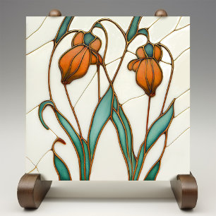 Orange Crocus Wall Decor Art Nouveau Art Deco Ceramic Tile