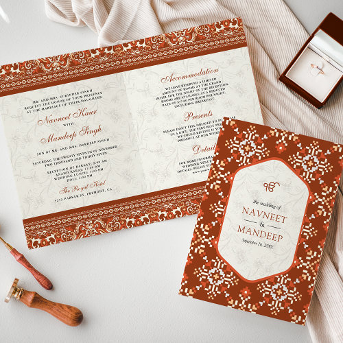 Orange Cross_stitch All in One Sikh Wedding Invitation