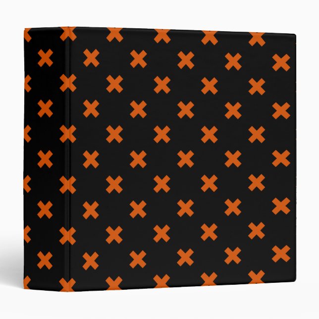 Orange cross stitches on black 3 ring binder (Front/Spine)