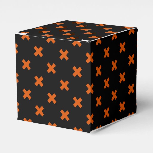 Orange cross stitches on black favor boxes (Front Side)
