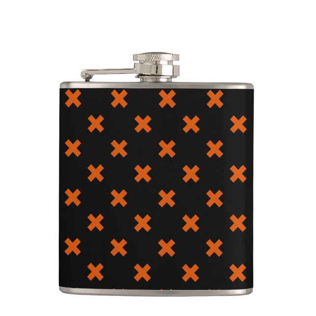 Orange cross stitches on black flask (Front)