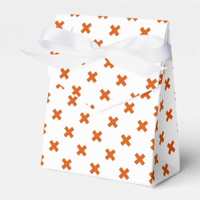 Orange cross stitches on white favor boxes (Front Side)