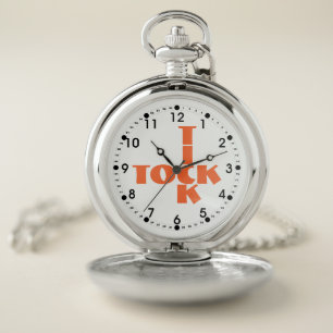 Orange Crossword Tick Tock Text Pocket Watch