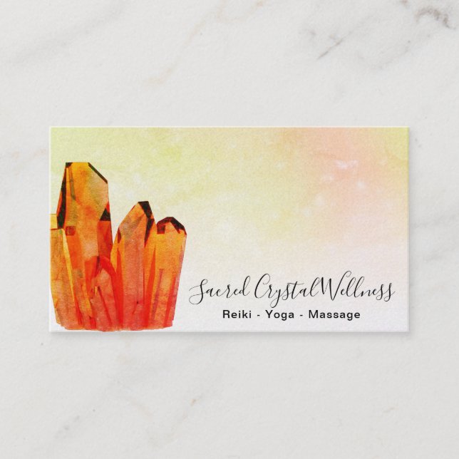~ Orange Crystal Cluster Pastel Rainbow Business Card (Front)