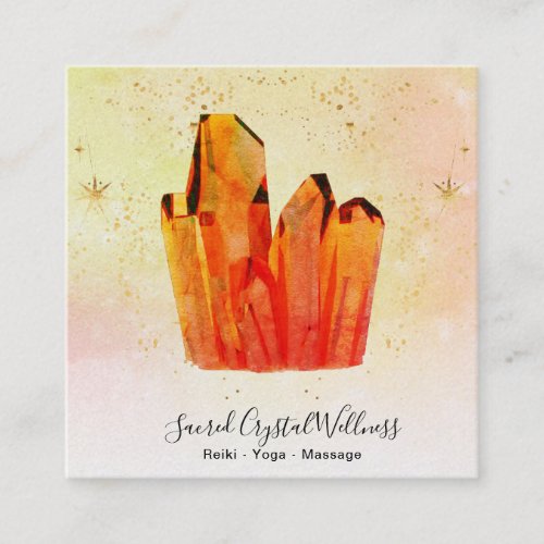  Orange Crystal Cluster Pastel Rainbow Stars Square Business Card