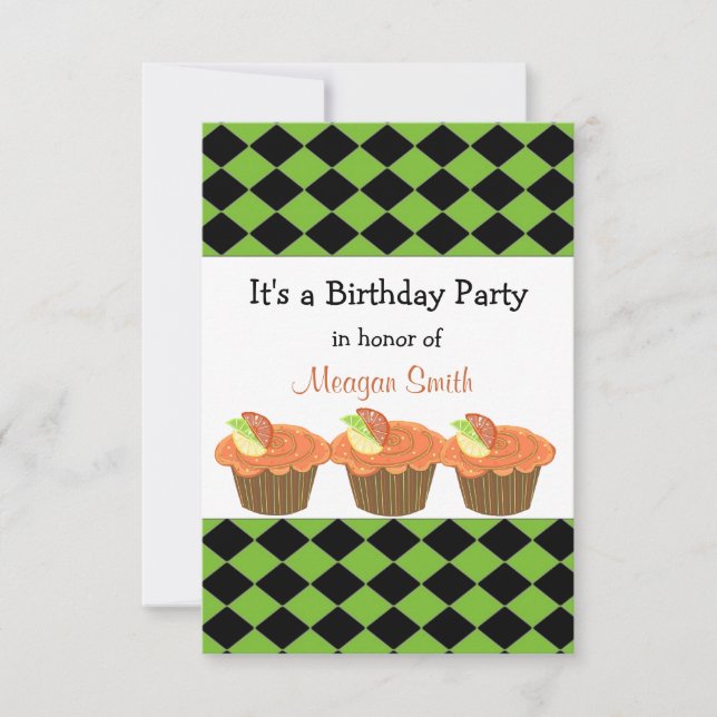 Orange Cupcake  Birthday Invitation (Front)