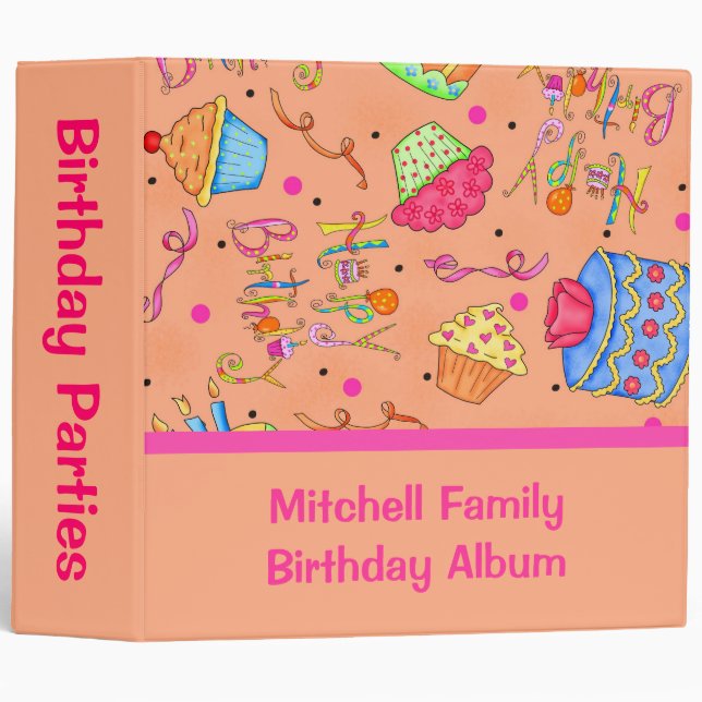 Orange Cupcakes /Cake Custom Birthday Album 3 Ring Binder (Front/Spine)