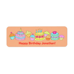 Orange Cupcakes / Cake Happy Birthday Personalized Label