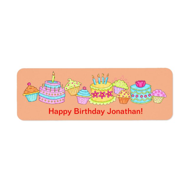 Orange Cupcakes / Cake Happy Birthday Personalized Label (Front)