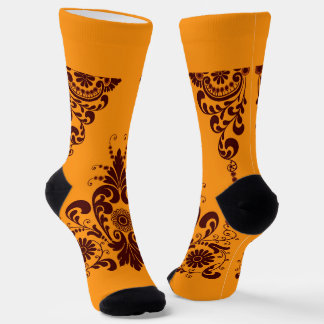 orange curlicues print socks
