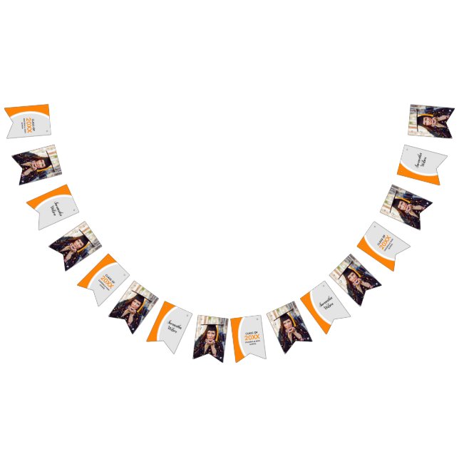 Orange Curved Frame Photo Graduation Bunting Flags (All)