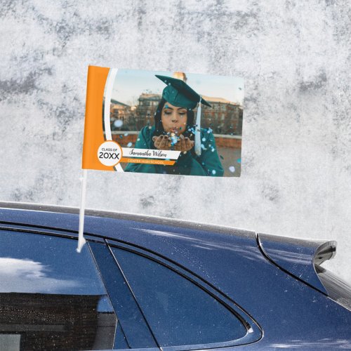 Orange Curved Frame Photo Graduation Car Flag