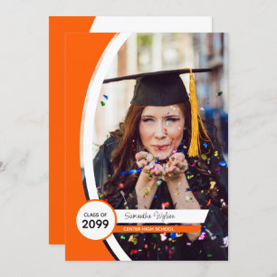 Orange Curved Frame Photo Graduation Invitation