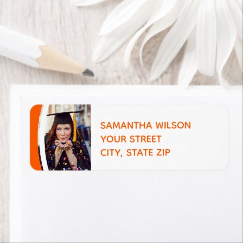 Orange Curved Frame Photo Graduation Label